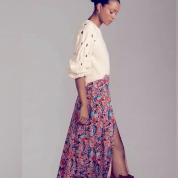 Anthropologie Maeve Women's "Lille" Pink Floral Side-slit Midi Skirt (Size 14) - Picture 2 of 9